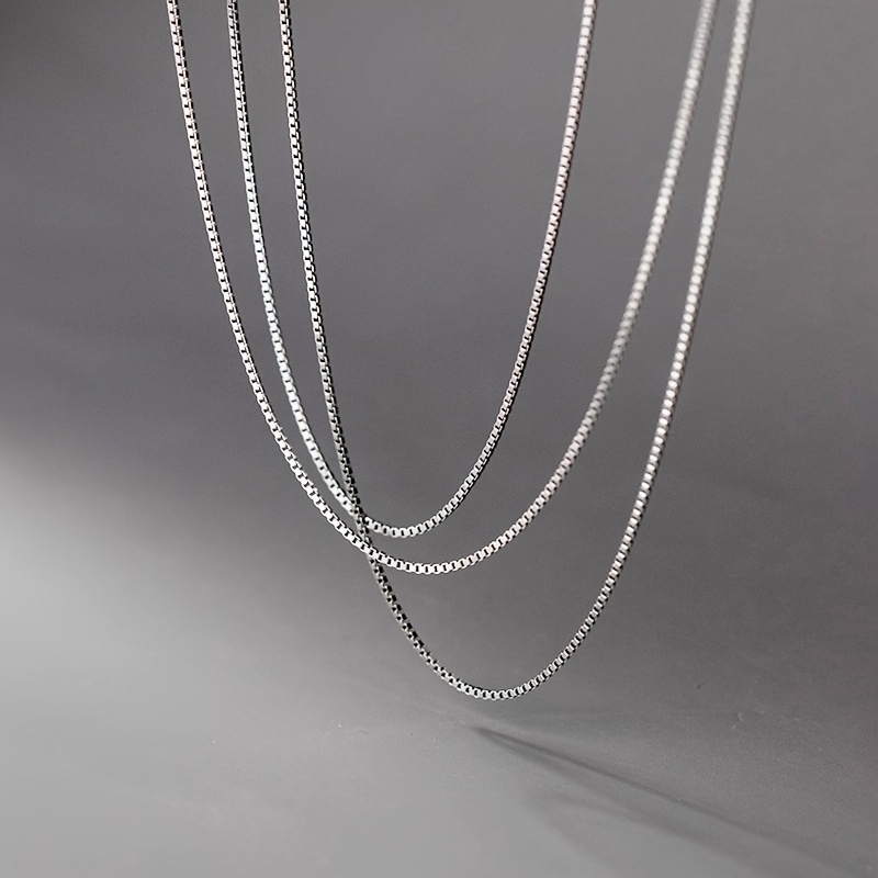 925 Silver Box Chain Necklace with Spring Hook Thin Durable and Versatile